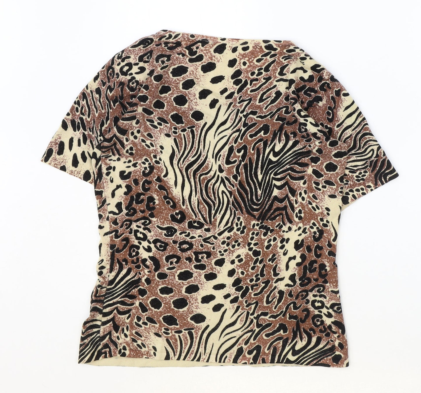 Diva Womens Brown Geometric Viscose Basic T-Shirt Size S Round Neck