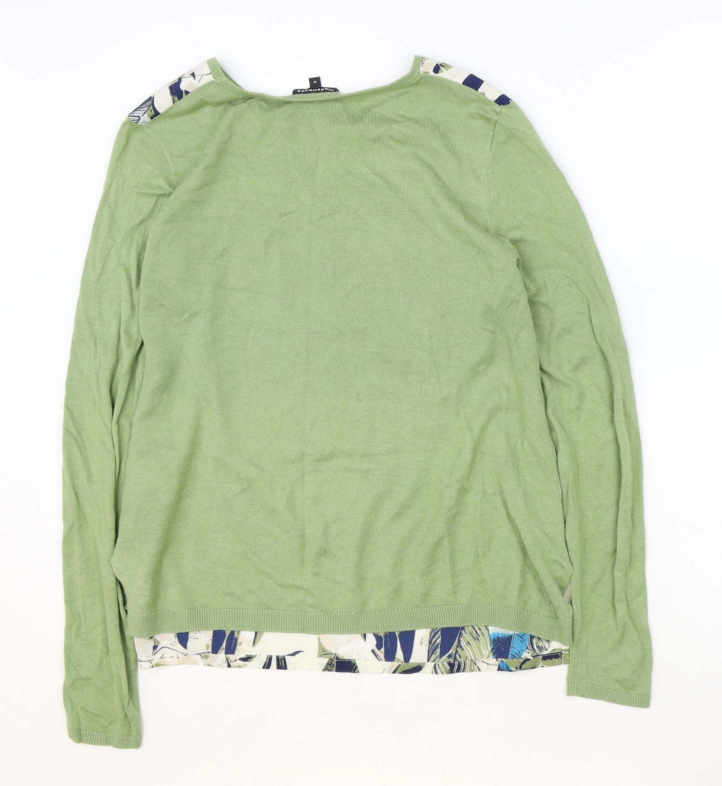 Warehouse Womens Green Geometric Acrylic Basic Blouse Size M Round Neck
