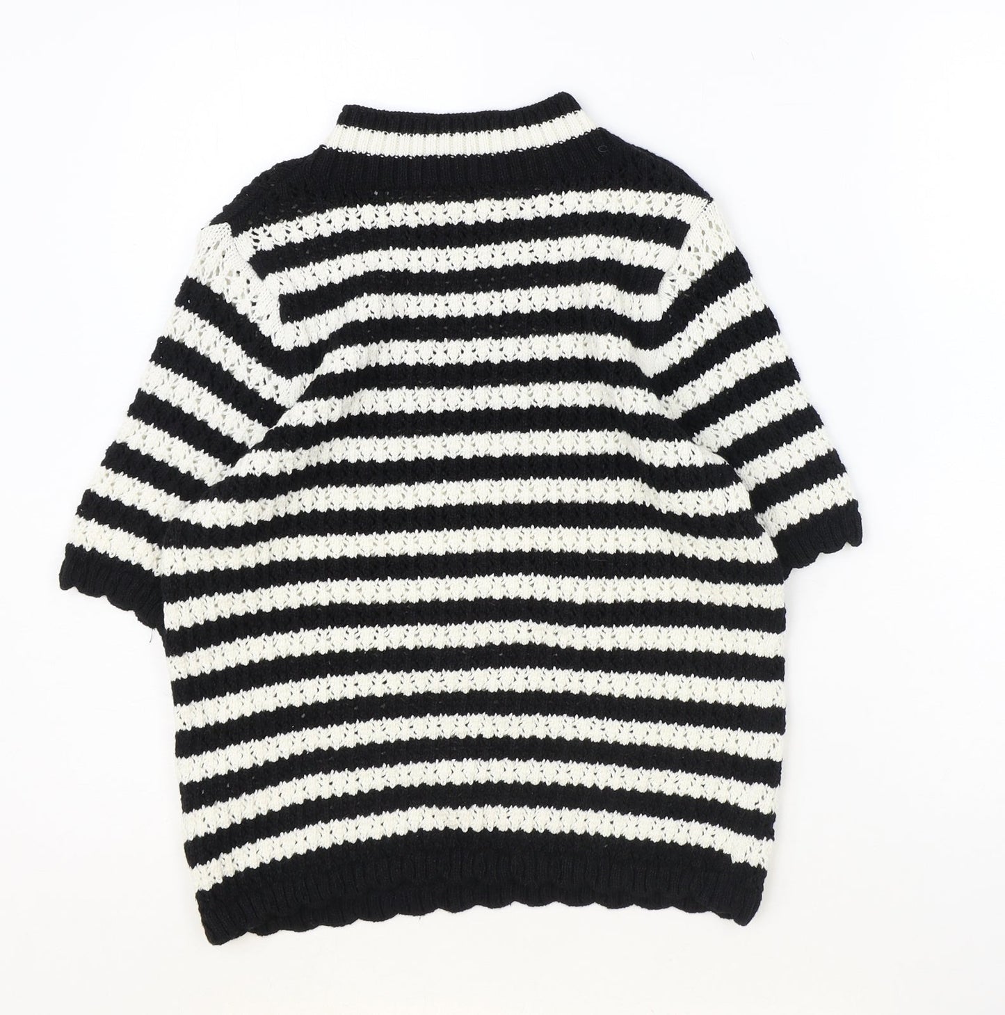 Marks and Spencer Womens Black Round Neck Striped Cotton Pullover Jumper Size 8