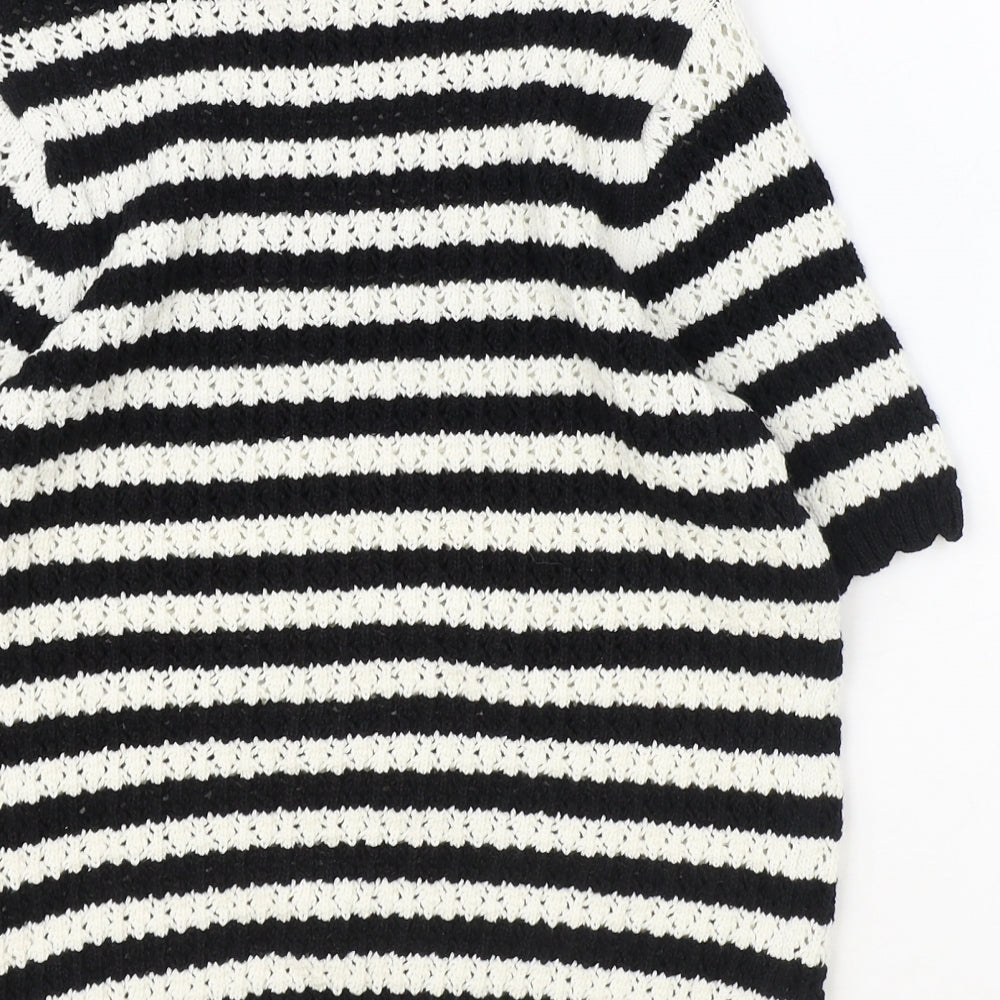 Marks and Spencer Womens Black Round Neck Striped Cotton Pullover Jumper Size 8