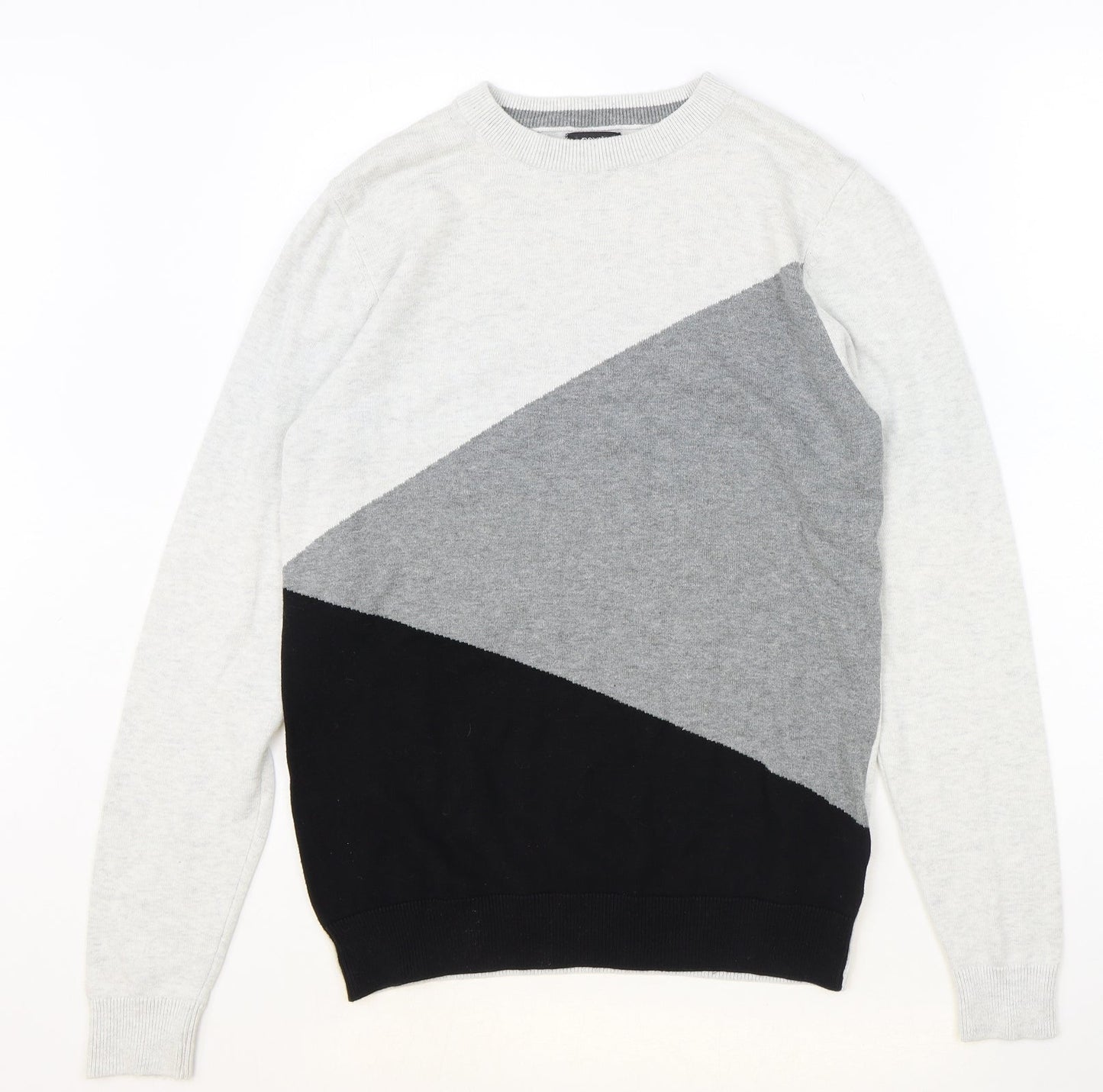 NEXT Womens Grey Round Neck 100% Cotton Pullover Jumper Size S - Colourblock