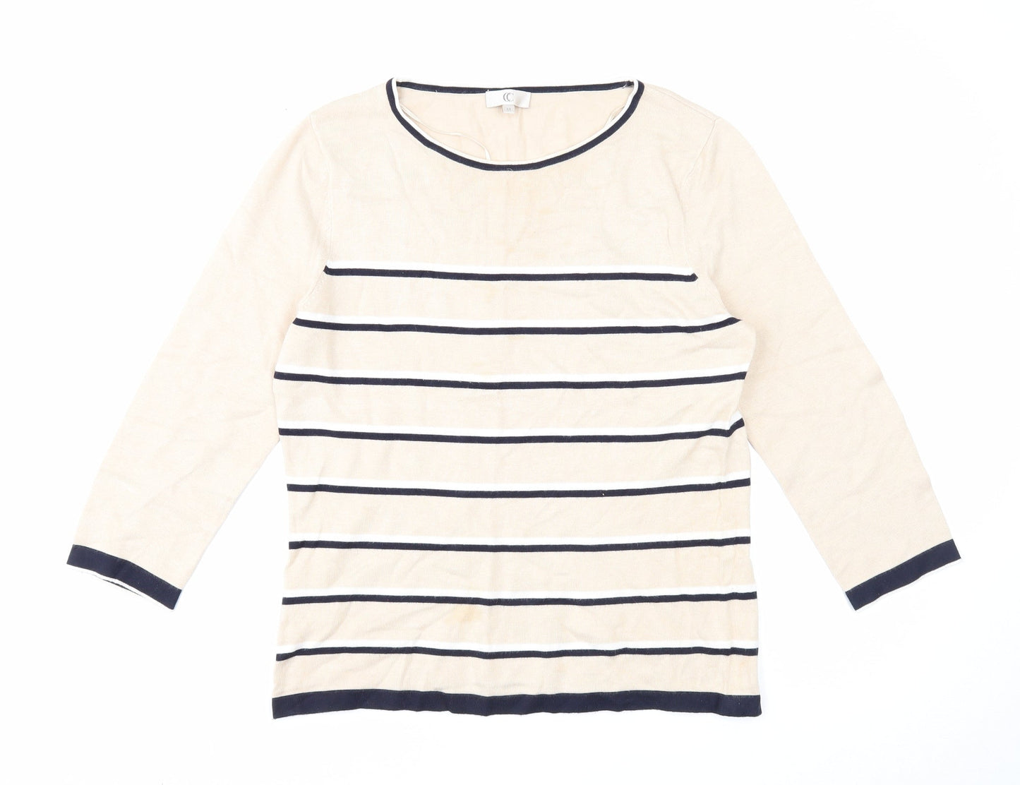 CC Womens Beige Round Neck Striped Viscose Pullover Jumper Size M