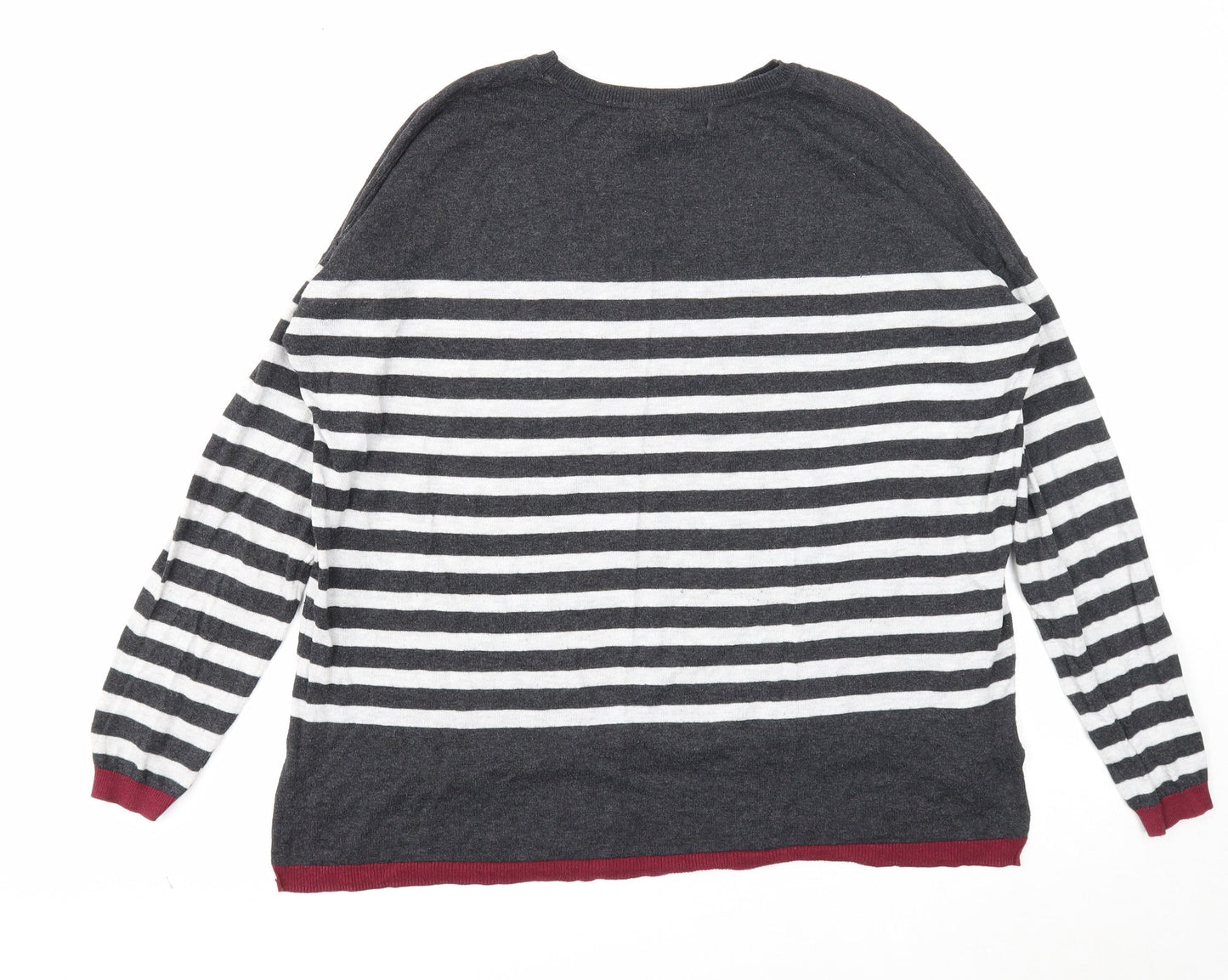 Mango Womens Grey Round Neck Striped Acrylic Pullover Jumper Size S