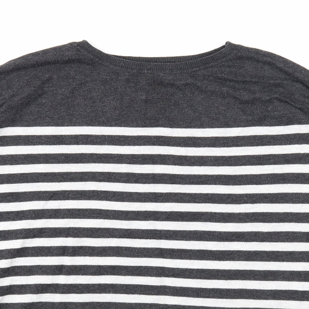 Mango Womens Grey Round Neck Striped Acrylic Pullover Jumper Size S