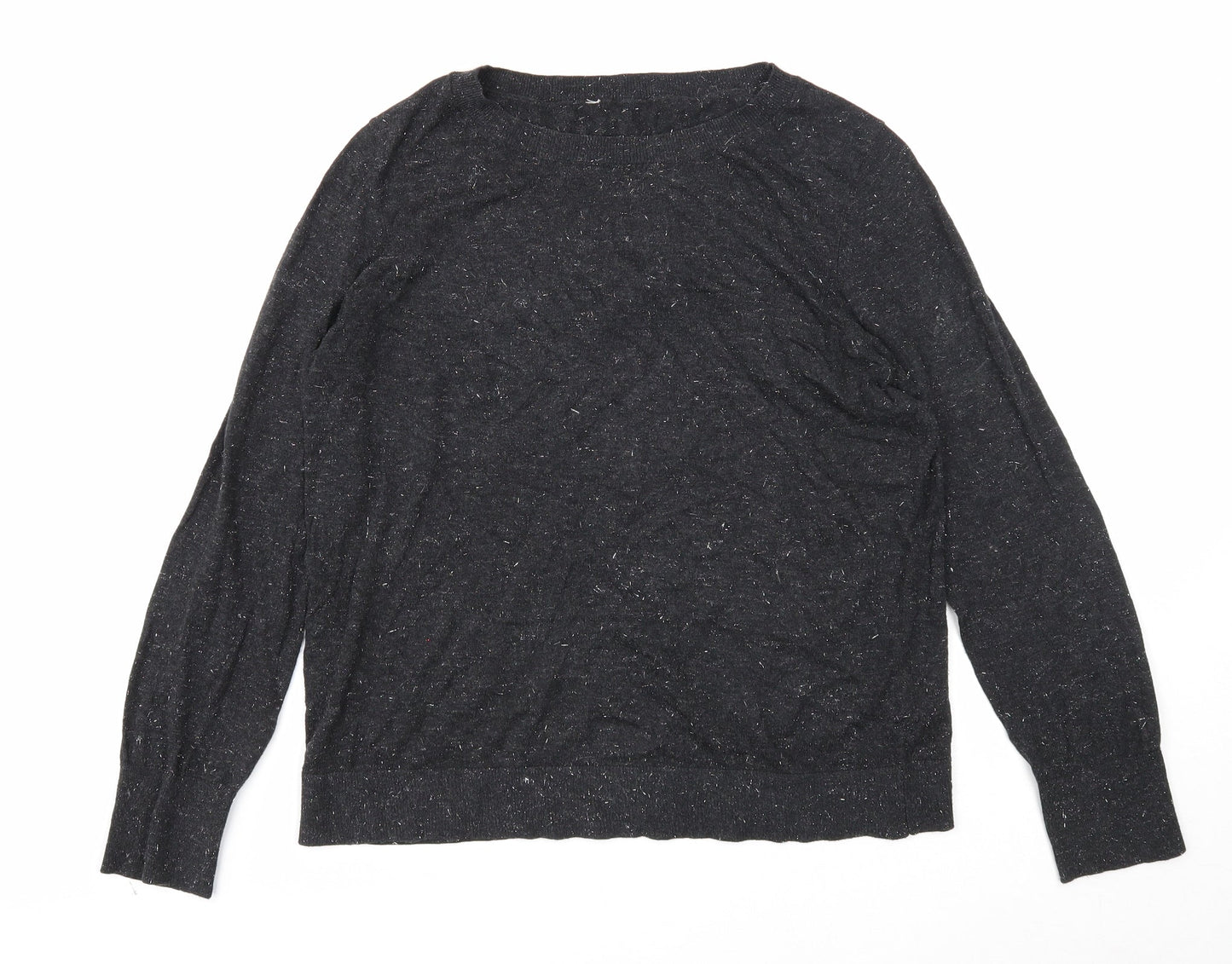 Preworn Womens Black Boat Neck Cotton Pullover Jumper Size 10