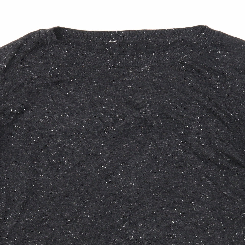 Preworn Womens Black Boat Neck Cotton Pullover Jumper Size 10
