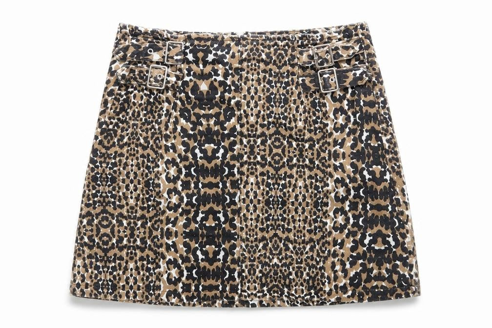 Topshop Womens Brown Animal Print Cotton Straight & Pencil Skirt Size 10 Zip - Leopard Pattern