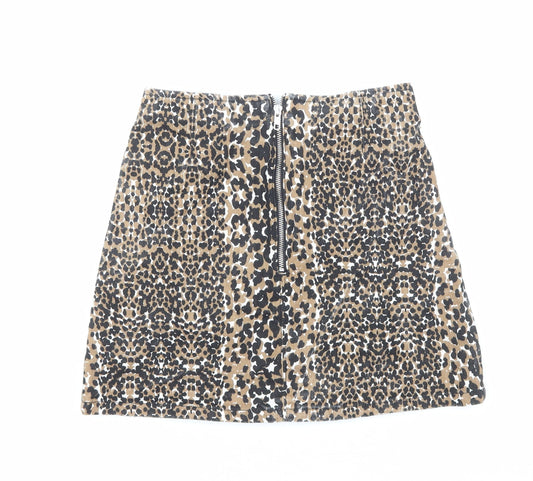 Topshop Womens Brown Animal Print Cotton Straight & Pencil Skirt Size 10 Zip - Leopard Pattern