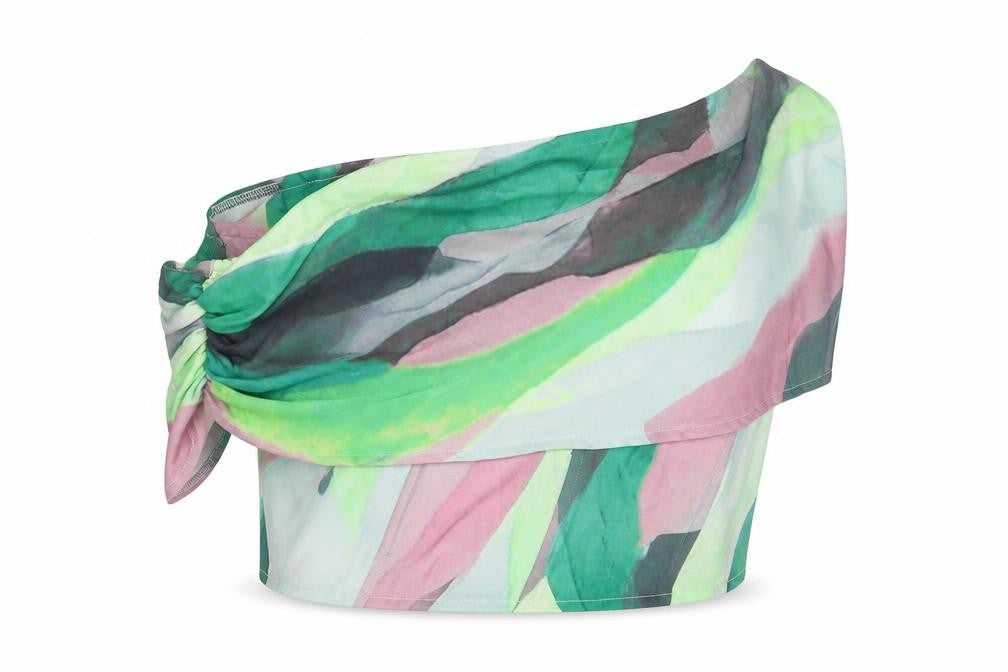 PRETTYLITTLETHING Womens Multicoloured Geometric Polyester Cropped Tank Size 16 Off the Shoulder