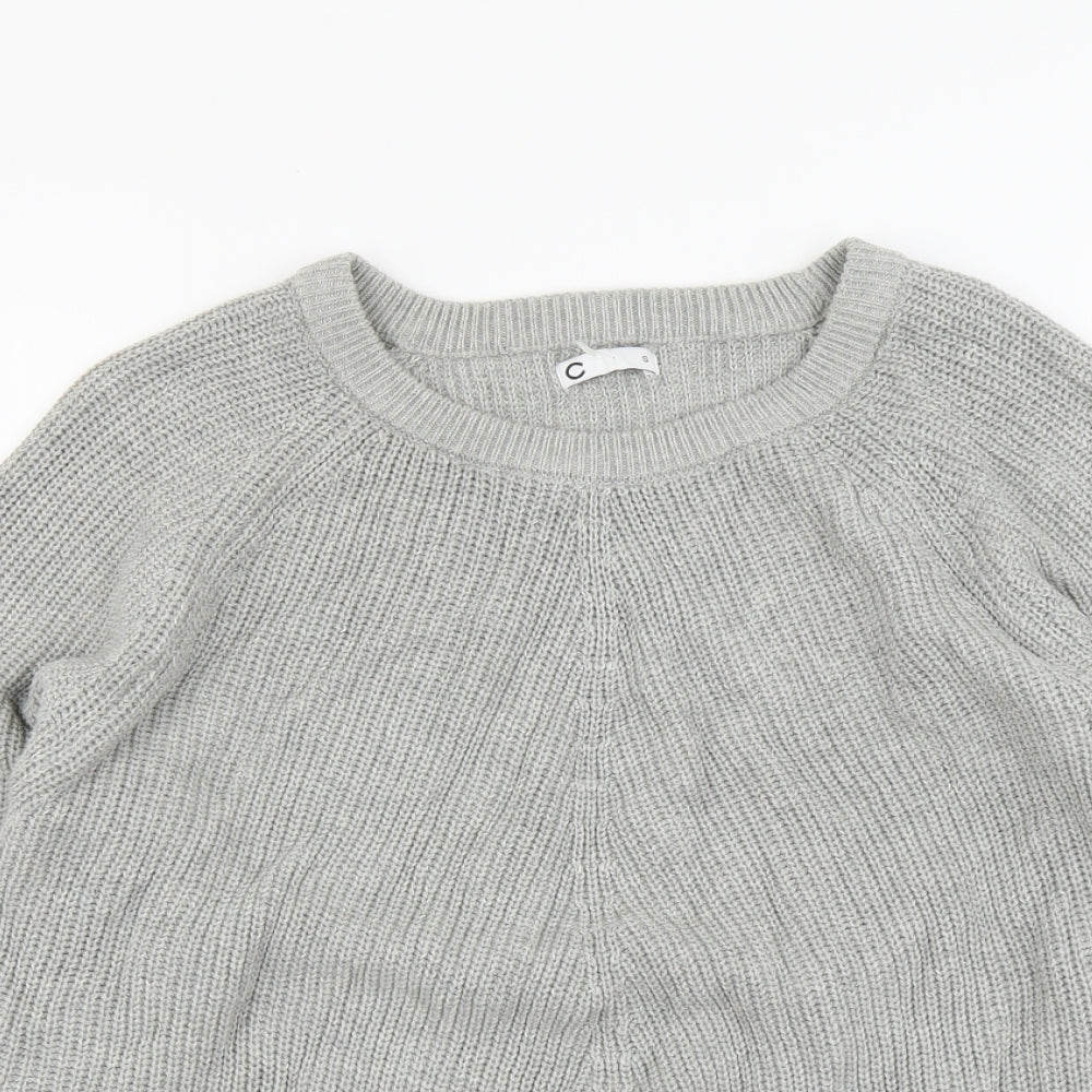 C Womens Grey Round Neck Acrylic Pullover Jumper Size S
