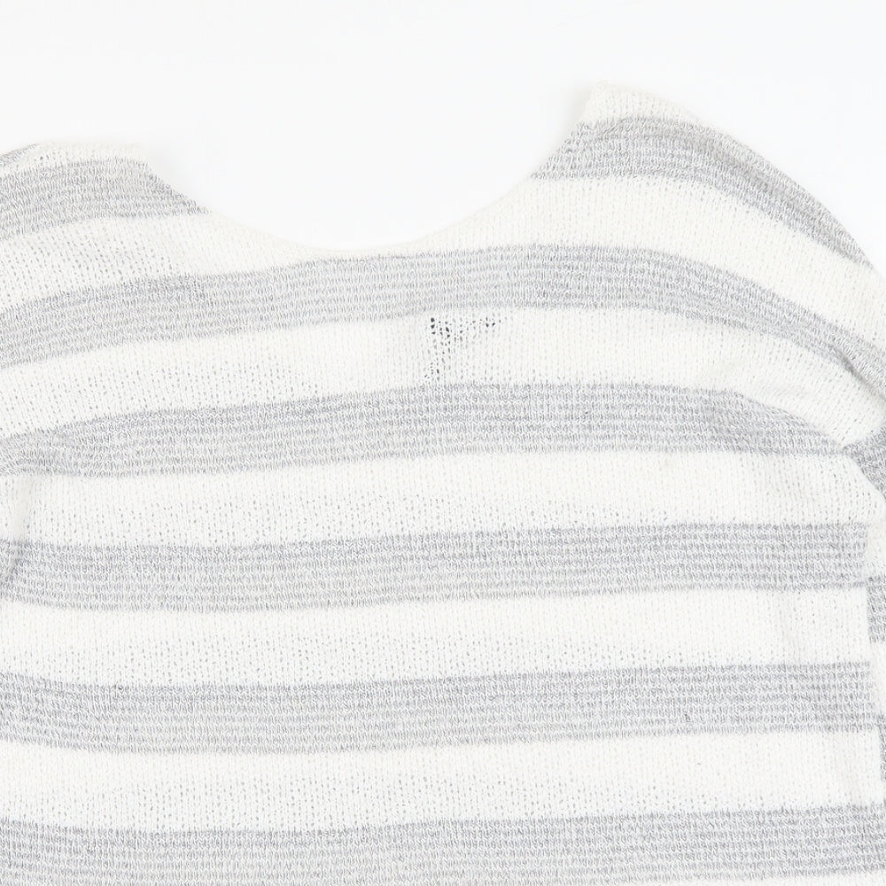NEXT Womens Grey Scoop Neck Striped Viscose Pullover Jumper Size 14