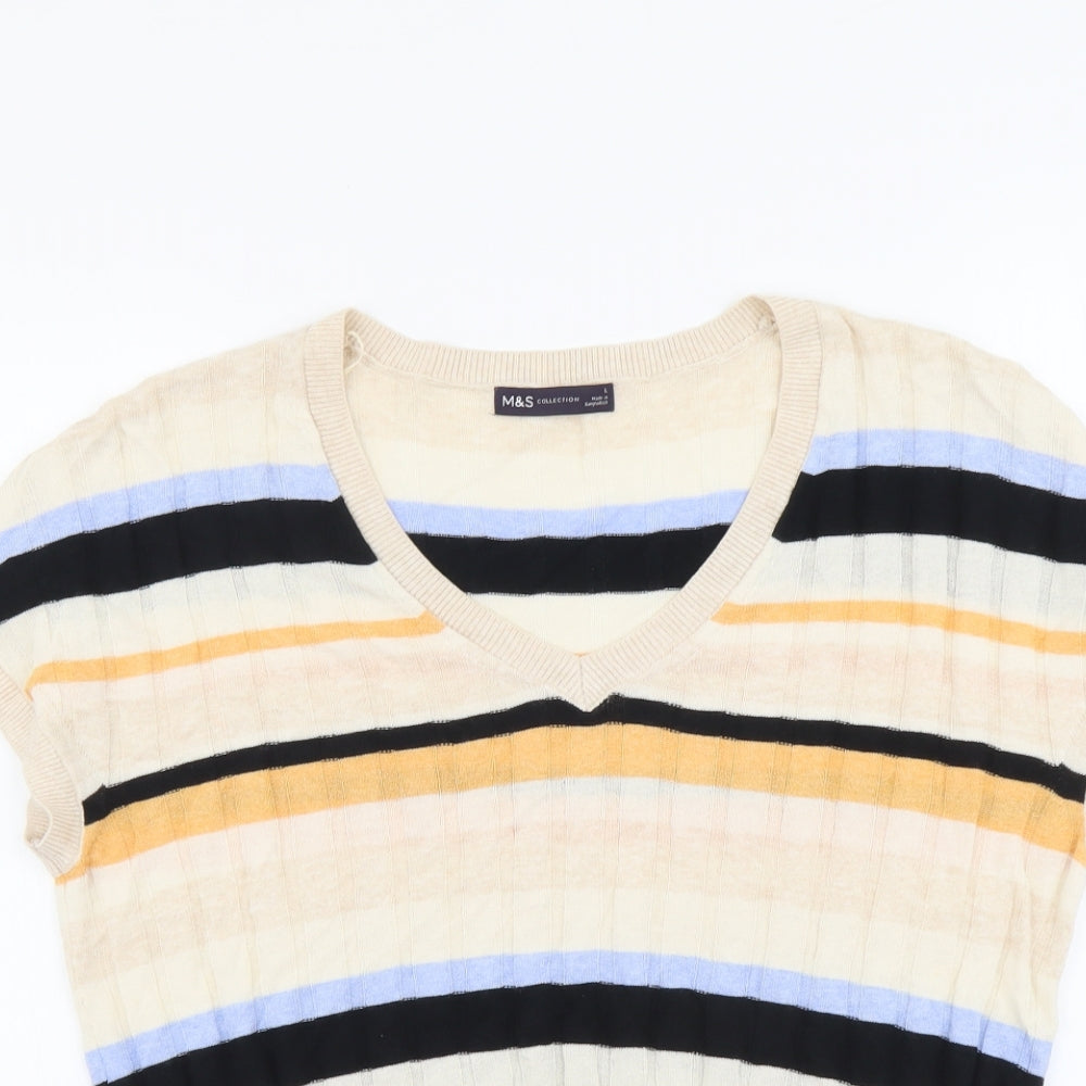 Marks and Spencer Womens Multicoloured Scoop Neck Striped Viscose Pullover Jumper Size L