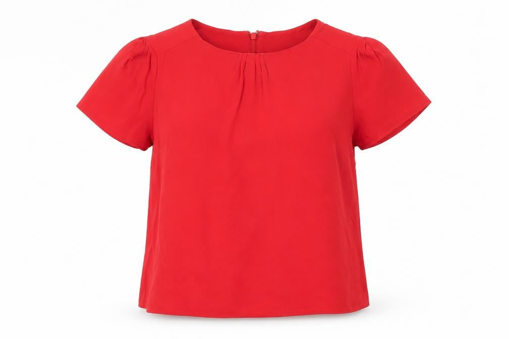 Marks and Spencer Womens Red Viscose Basic Blouse Size 8 Boat Neck - Pleat Detail