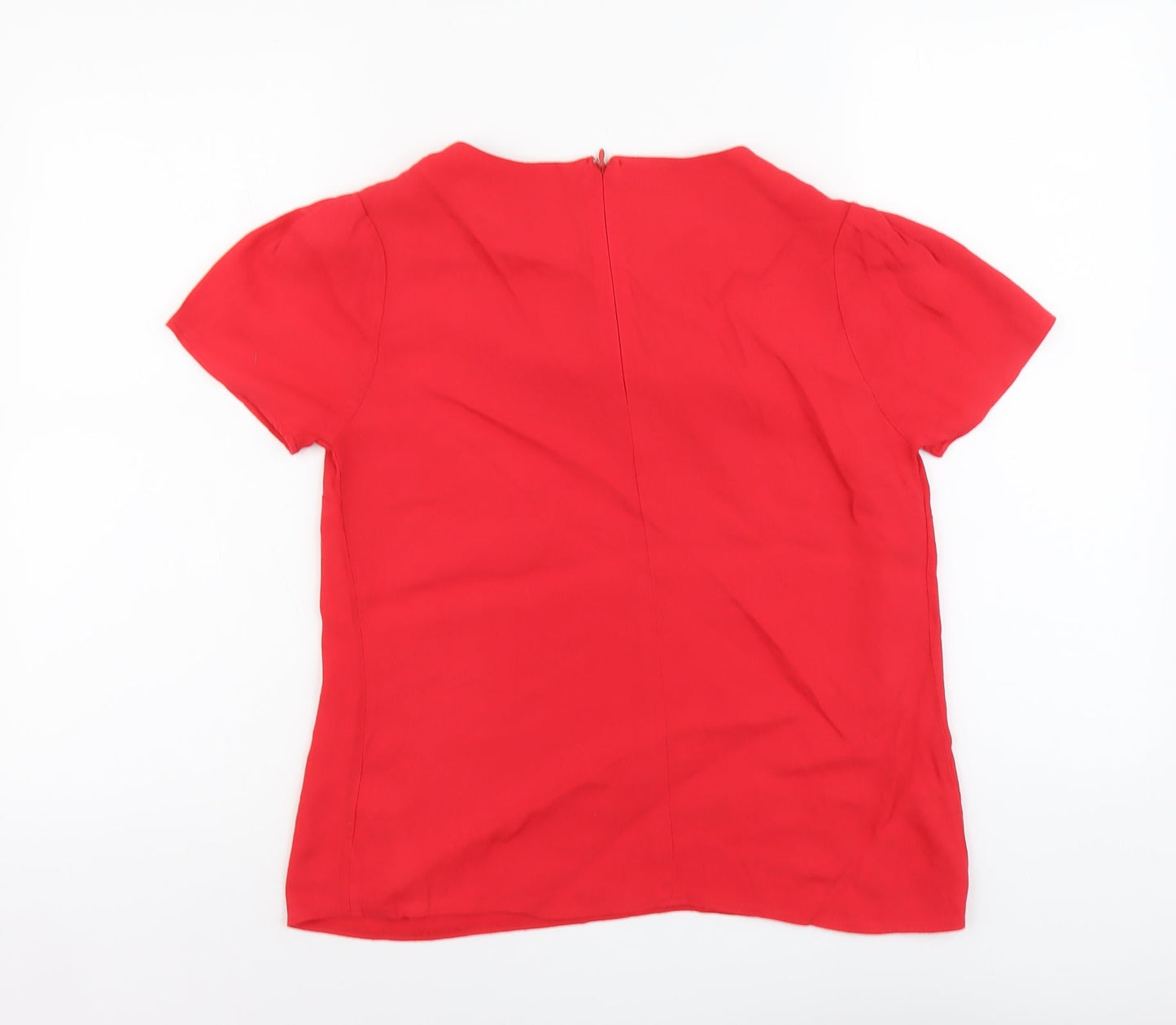 Marks and Spencer Womens Red Viscose Basic Blouse Size 8 Boat Neck - Pleat Detail