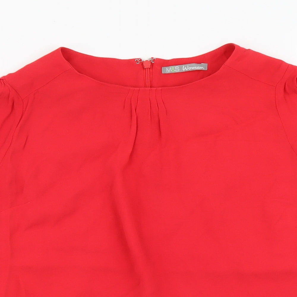 Marks and Spencer Womens Red Viscose Basic Blouse Size 8 Boat Neck - Pleat Detail