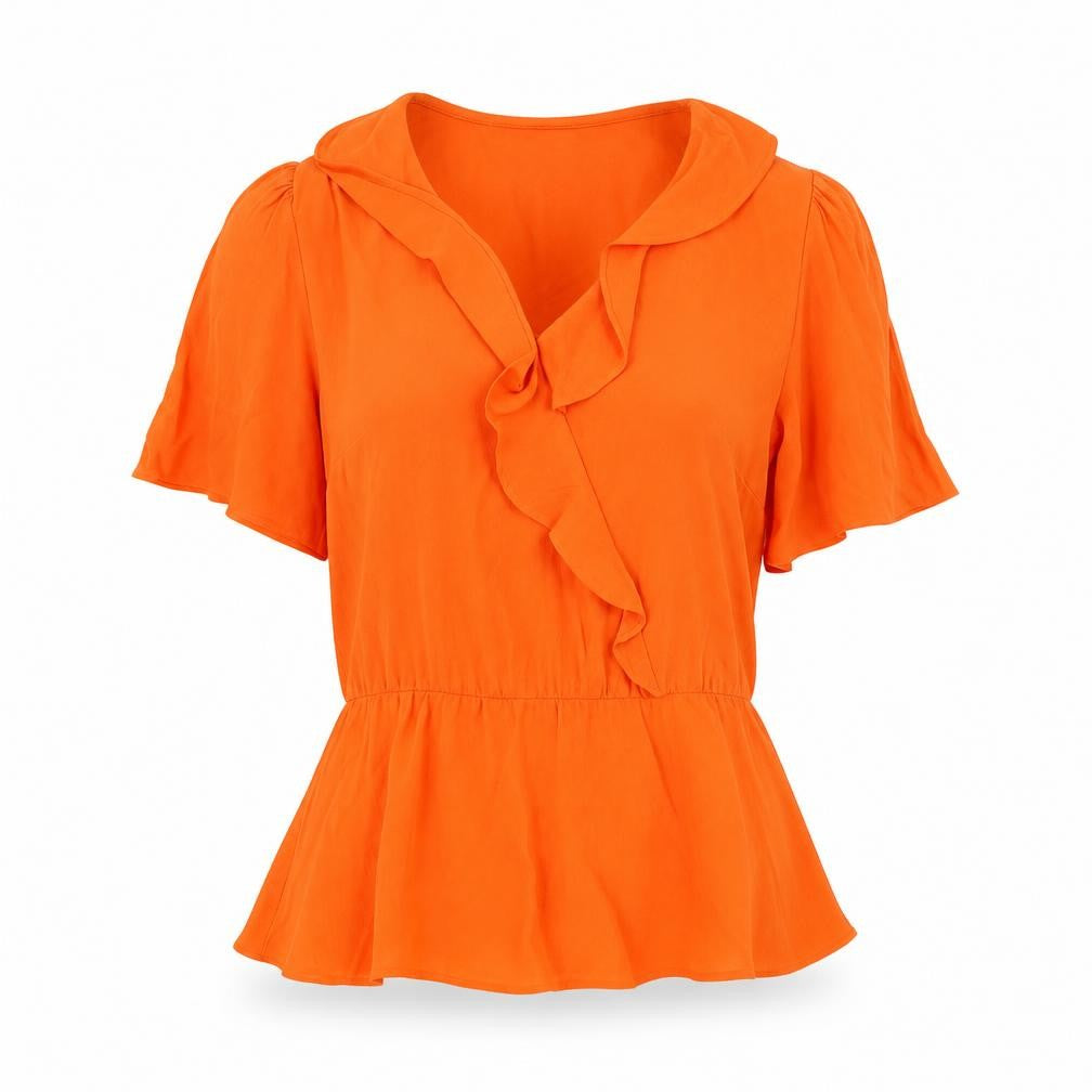 Marks and Spencer Womens Orange Viscose Basic Blouse Size 6 V-Neck