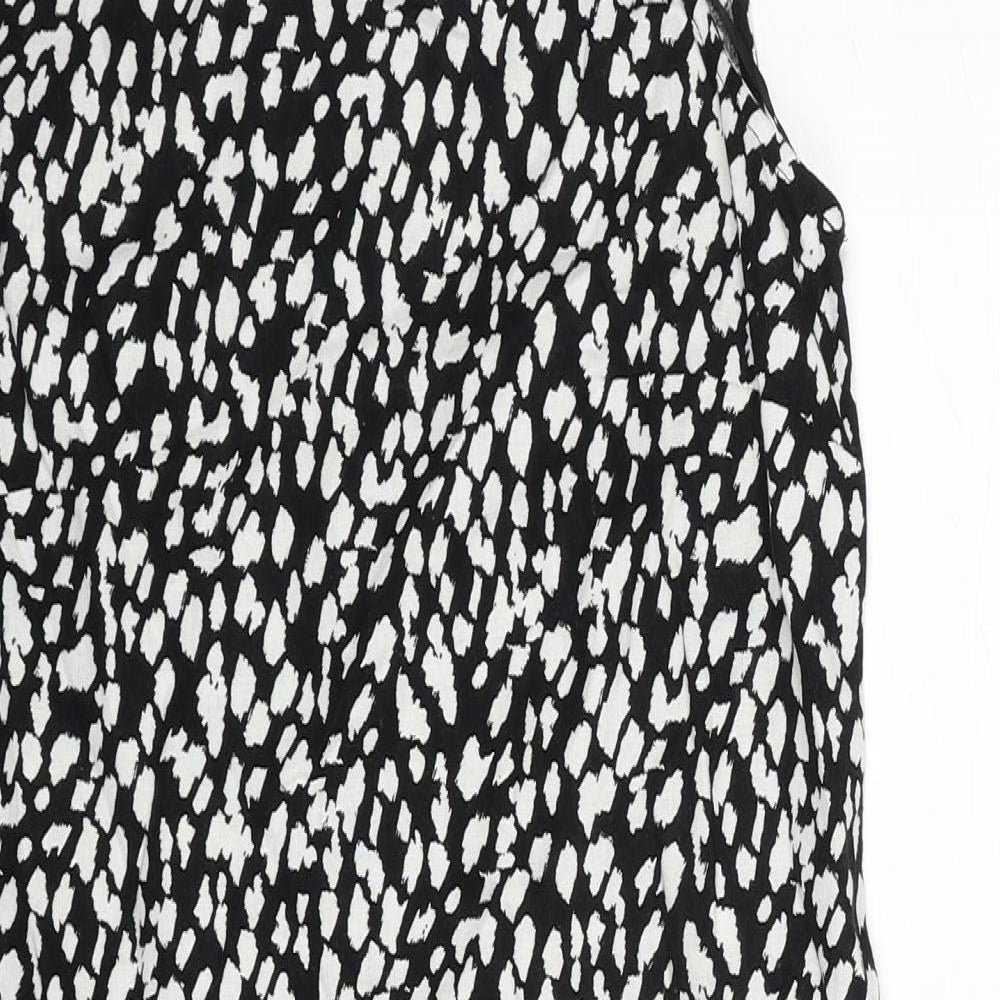 Marks and Spencer Womens Black Animal Print Linen Tank Dress Size 8 Boat Neck Pullover