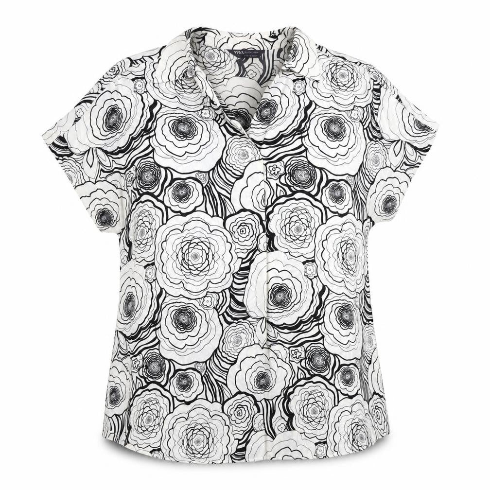 Marks and Spencer Womens White Geometric Polyester Basic Blouse Size 10 V-Neck