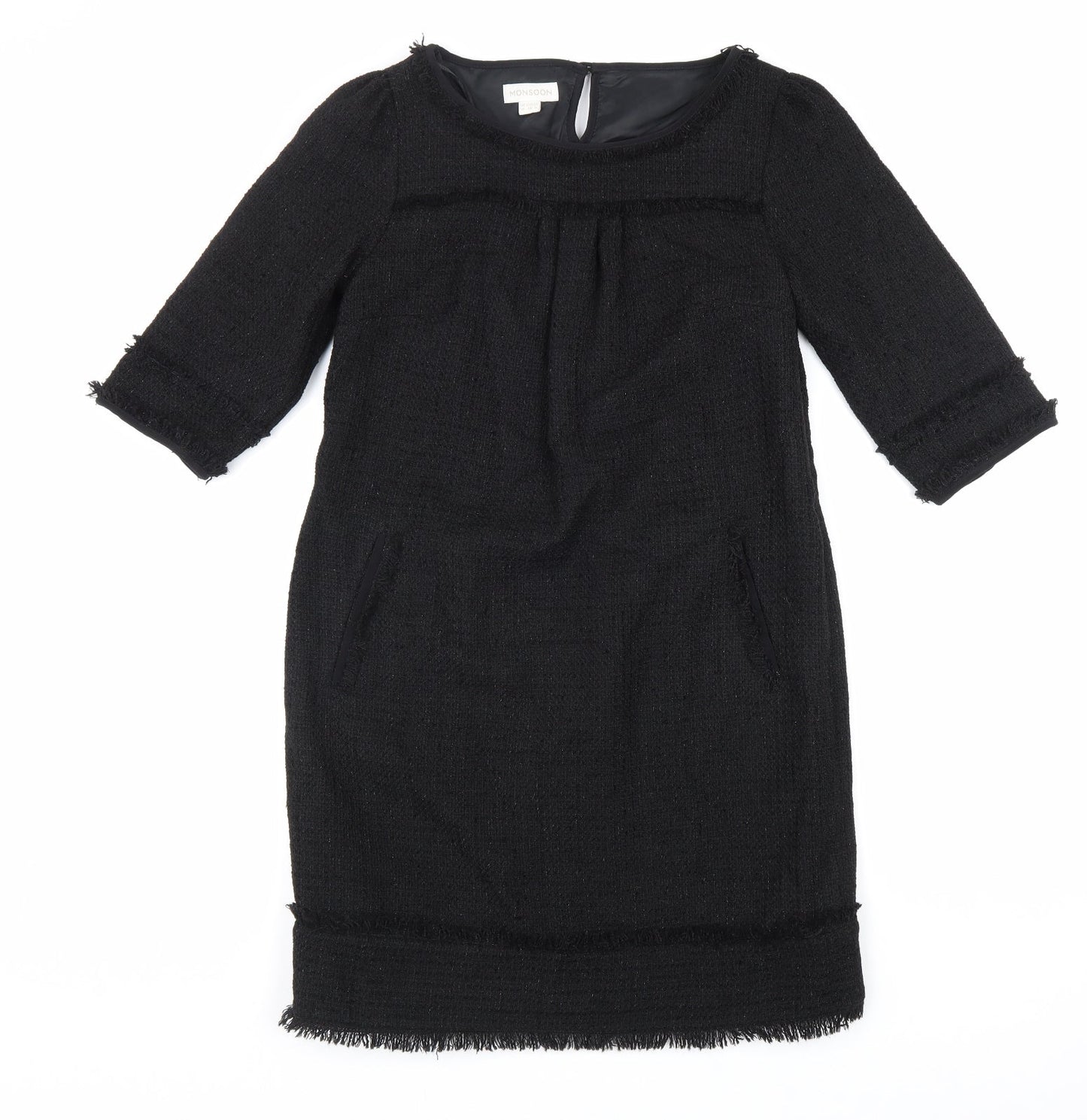 Monsoon Womens Black Acrylic Shift Size 10 Boat Neck Button