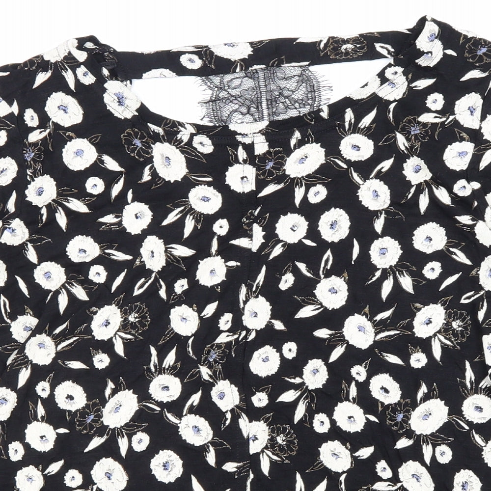 NEXT Womens Black Floral Viscose Basic Blouse Size 6 Boat Neck - Cut Out