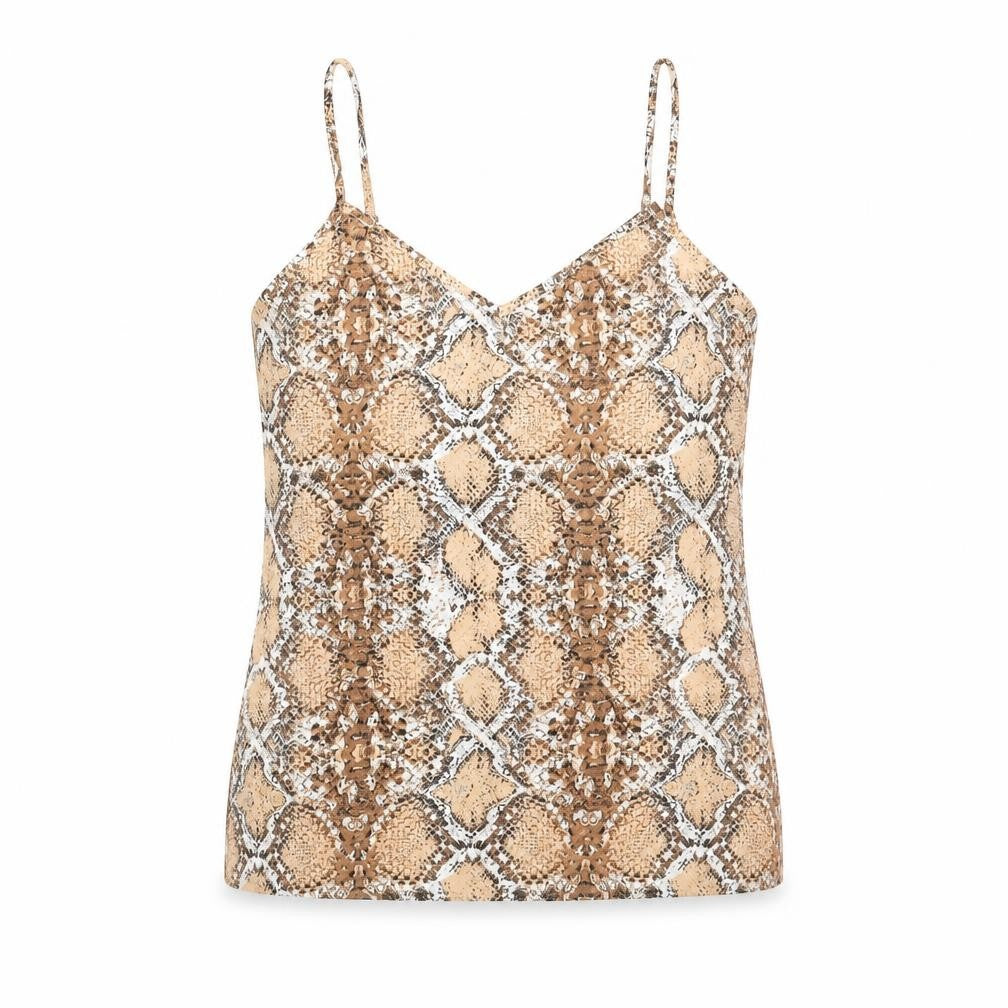Marks and Spencer Womens Brown Geometric Polyester Basic Tank Size 8 V-Neck