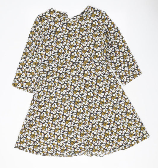 Goldie Womens Multicoloured Floral Polyester A-Line Size S Boat Neck Zip