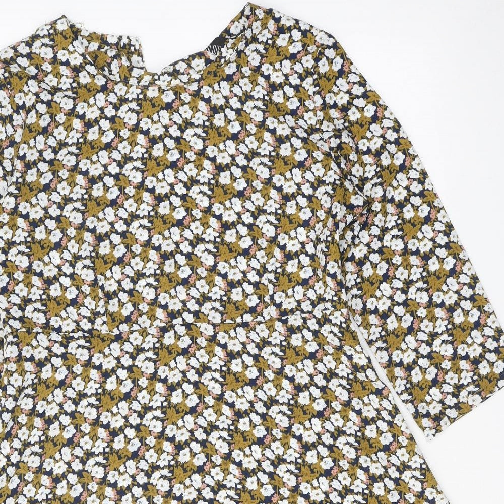 Goldie Womens Multicoloured Floral Polyester A-Line Size S Boat Neck Zip