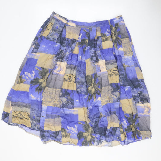 Preworn Womens Blue Geometric Viscose Swing Skirt Size 36 in Zip