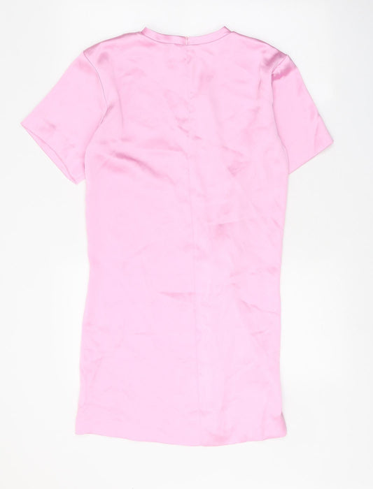Zara Womens Pink Polyester Shift Size XS Round Neck Zip - Twist Detail