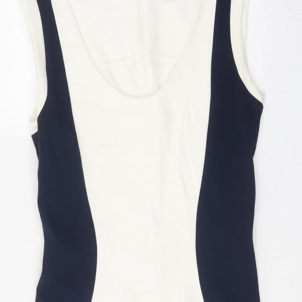 Mango Womens White Colourblock Viscose Pencil Dress Size S Scoop Neck Zip