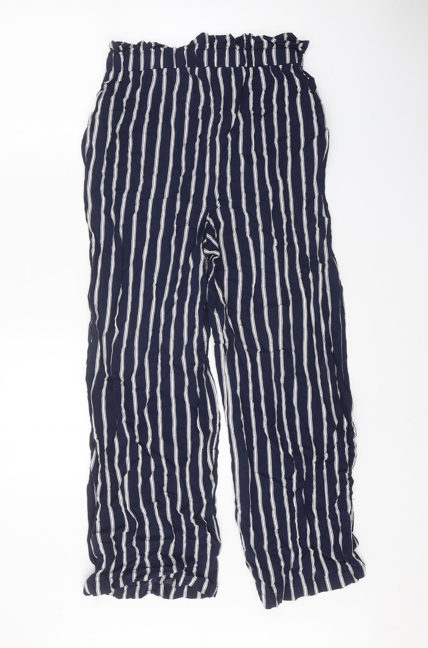 PEP&CO Womens Blue Striped Polyester Trousers Size 8 Regular Tie