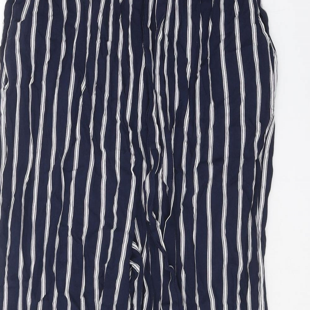 PEP&CO Womens Blue Striped Polyester Trousers Size 8 Regular Tie