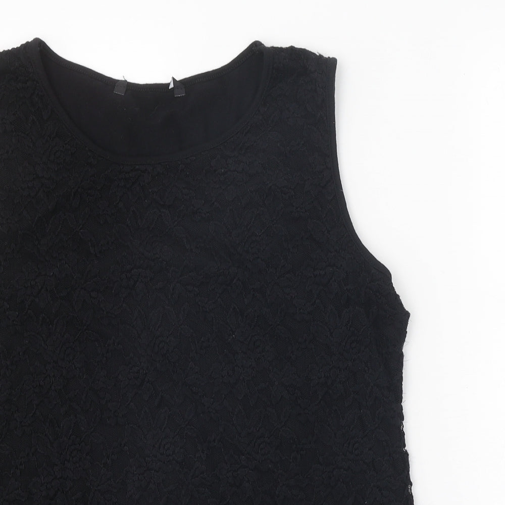 Preworn Womens Black Nylon Basic Blouse Size 18 Boat Neck