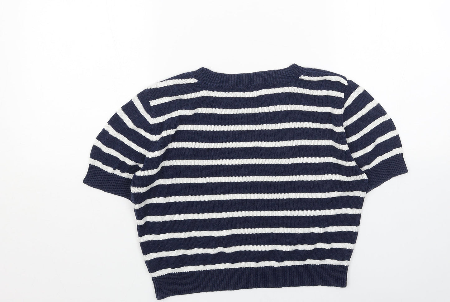 FOREVER 21 Womens Blue Scoop Neck Striped Cotton Pullover Jumper Size M