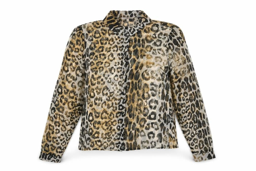 Marks and Spencer Womens Brown Animal Print Polyester Basic Button-Up Size 12 V-Neck - Leopard Print