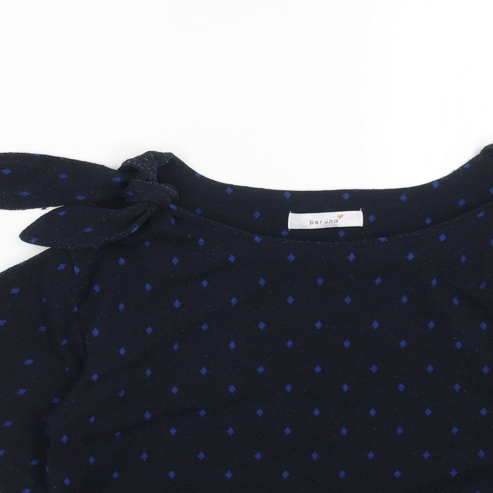 Per Una Womens Blue Round Neck Polka Dot Polyester Pullover Jumper Size 6