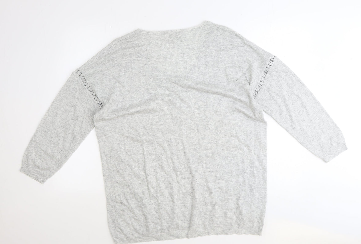 Monsoon Womens Grey V-Neck Acrylic Pullover Jumper Size L