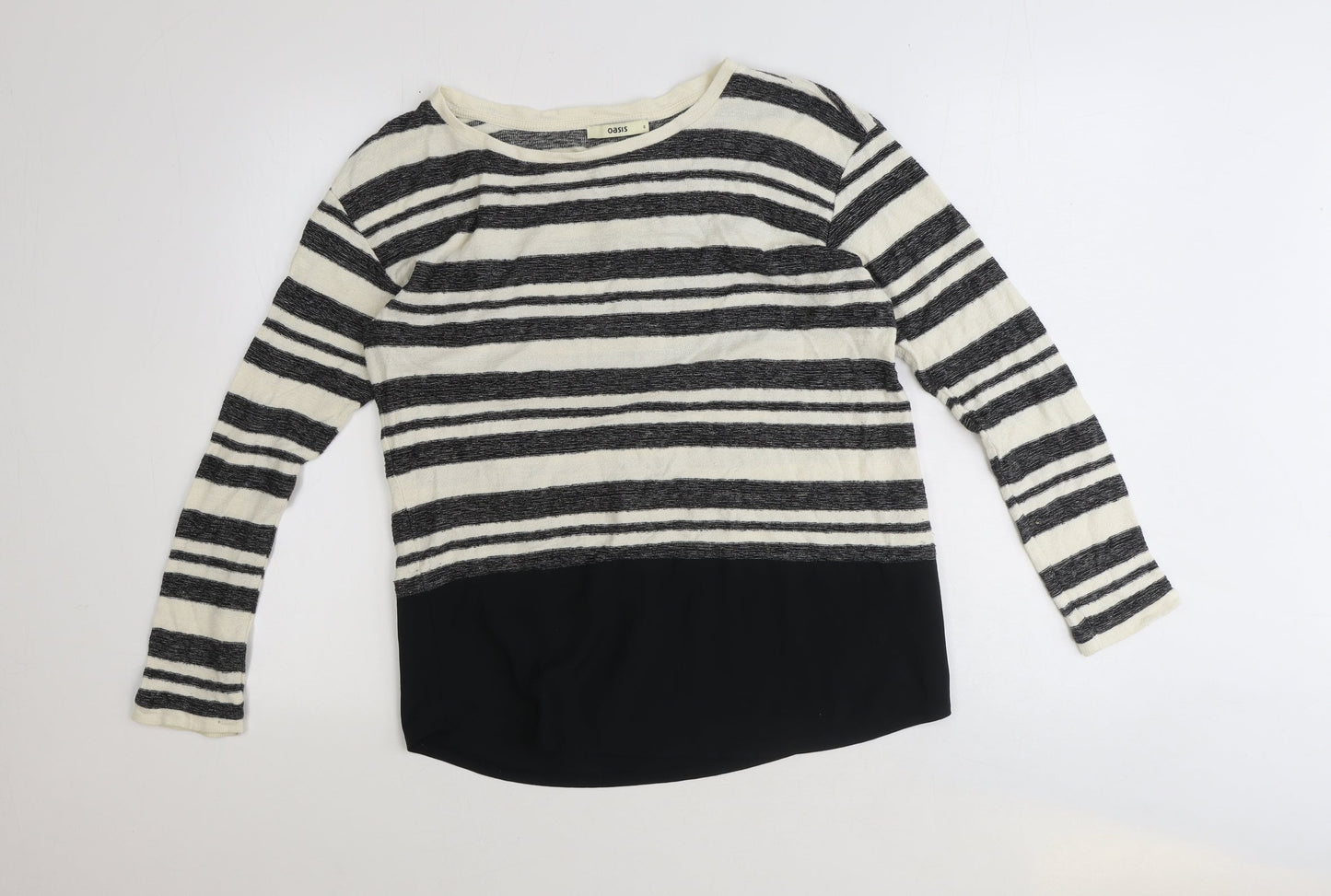 Oasis Womens Black Boat Neck Striped Cotton Pullover Jumper Size S