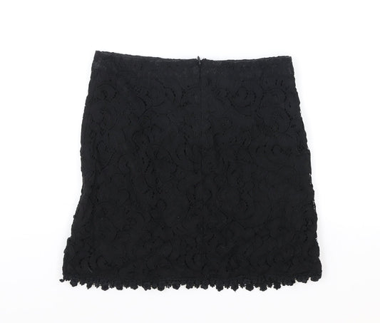 Topshop Womens Black Geometric Polyester Straight & Pencil Skirt Size 8 Zip