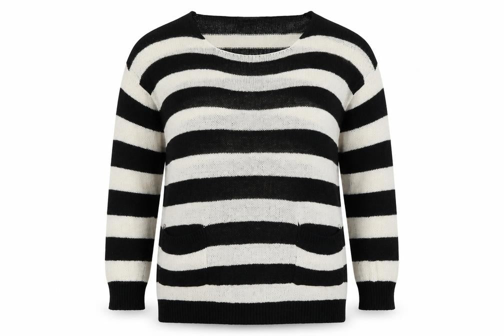 Select Womens Black Scoop Neck Striped Acrylic Pullover Jumper Size 10