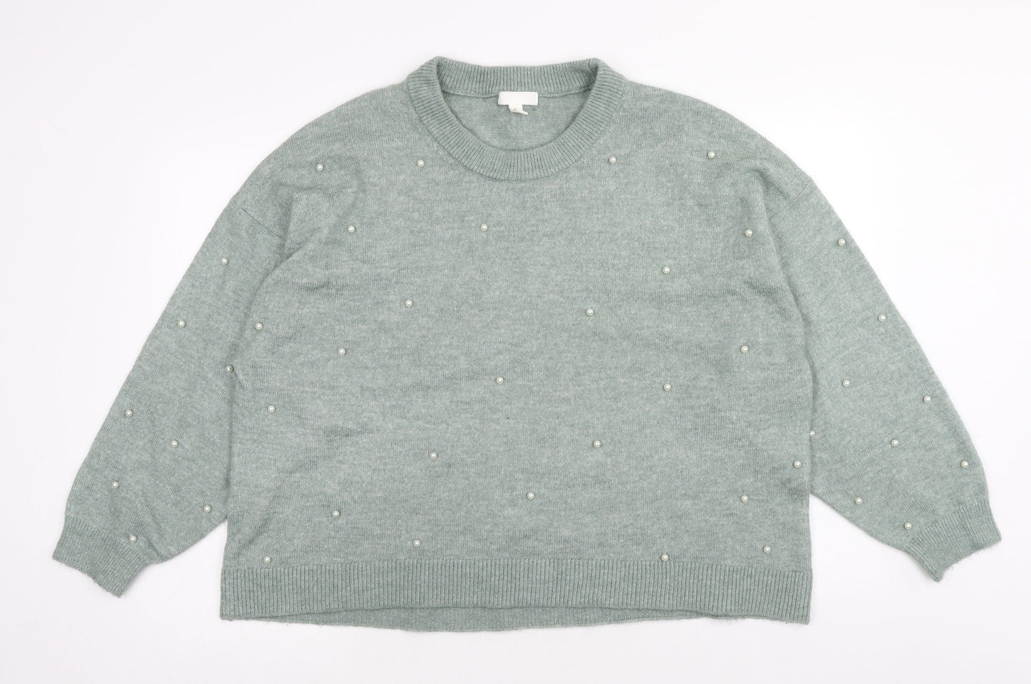 H&M Womens Green Round Neck Polyester Pullover Jumper Size XL