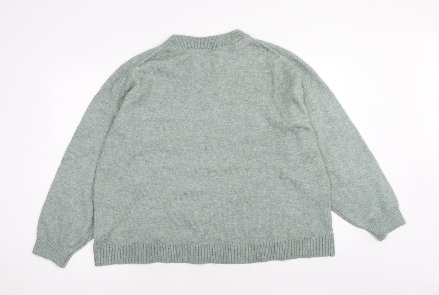 H&M Womens Green Round Neck Polyester Pullover Jumper Size XL