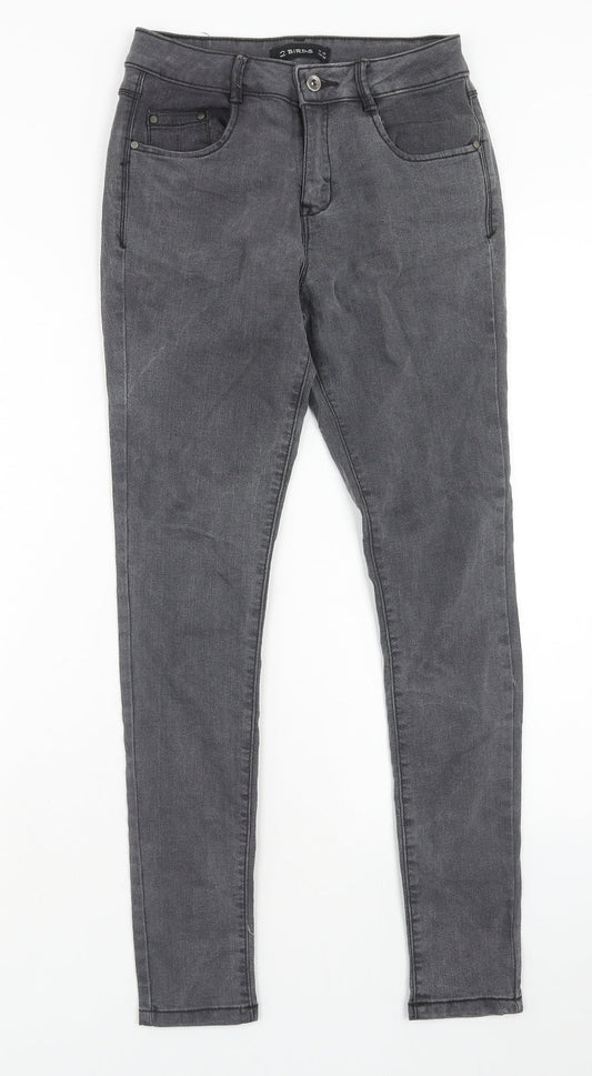 2 birds Womens Grey Cotton Skinny Jeans Size 10 Regular Zip