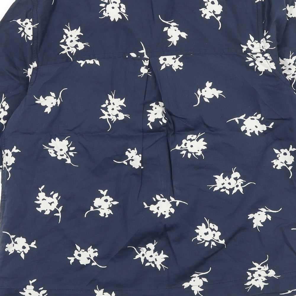 Marks and Spencer Womens Blue Geometric 100% Cotton Basic Button-Up Size 6 V-Neck