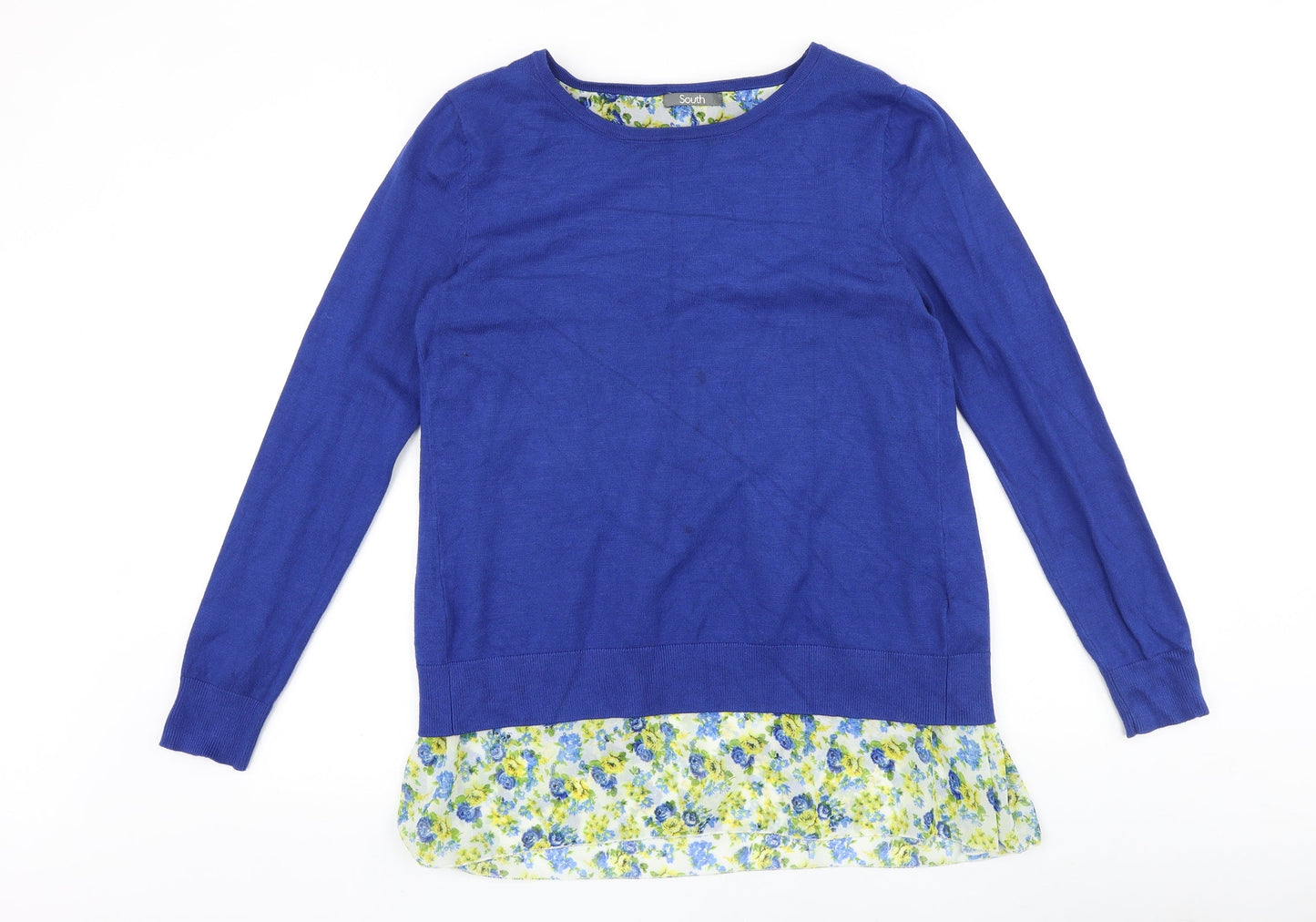 South Womens Blue Round Neck 100% Cotton Pullover Jumper Size 10
