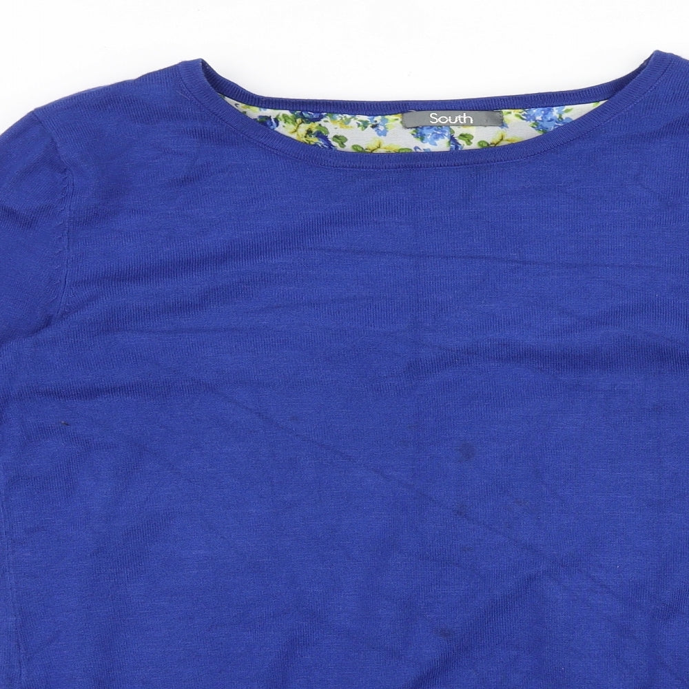 South Womens Blue Round Neck 100% Cotton Pullover Jumper Size 10
