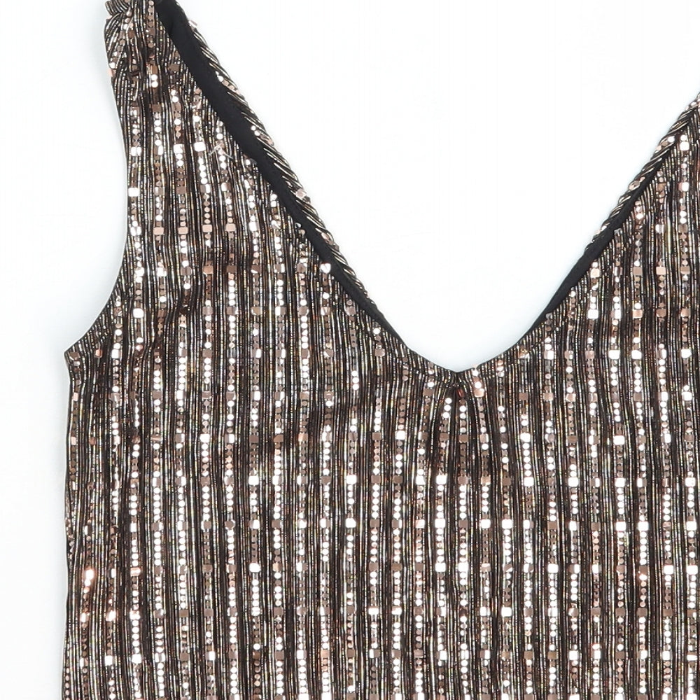 Miss Selfridge Womens Pink Geometric Polyester Basic Tank Size 4 V-Neck