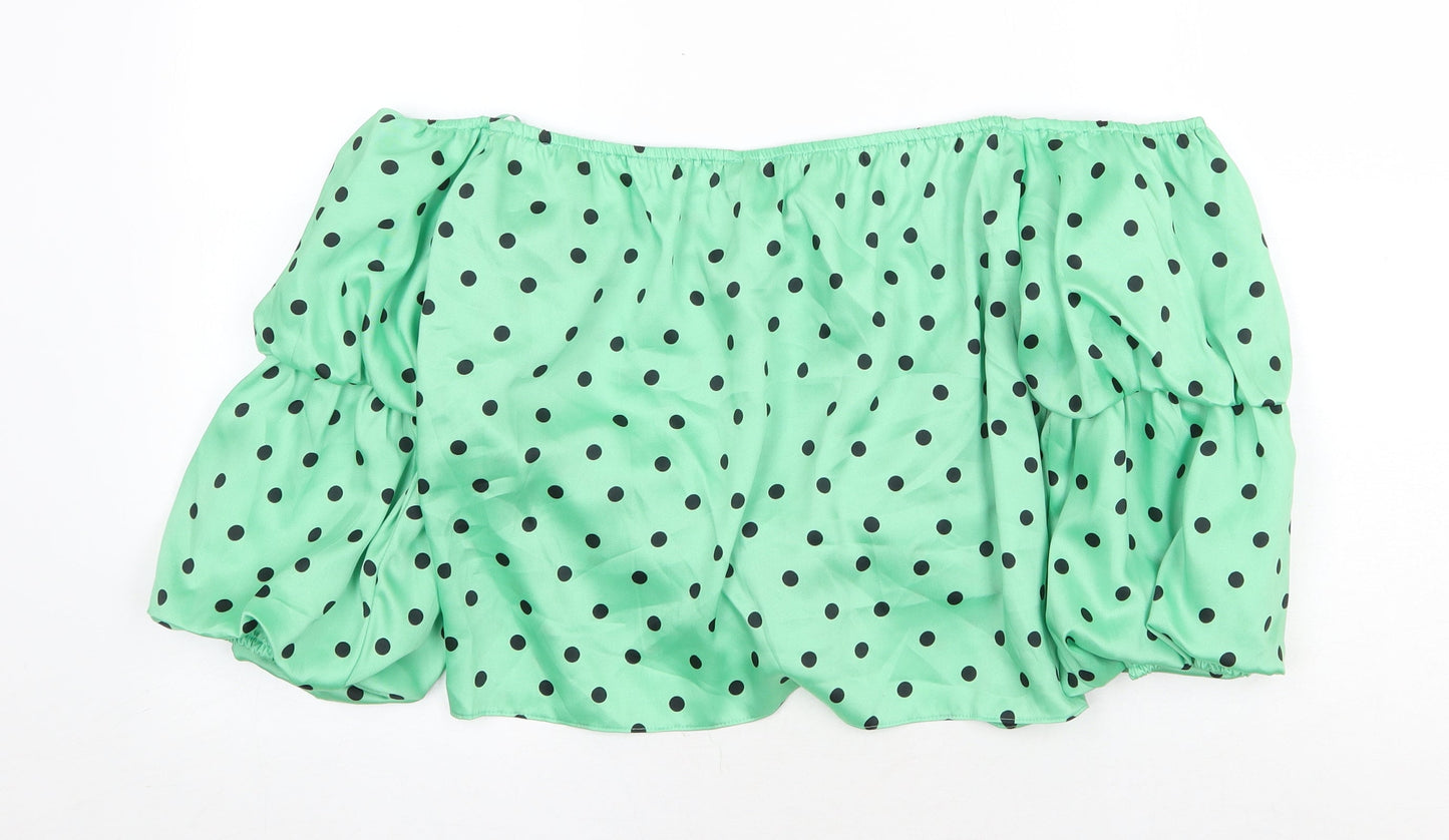 River Island Womens Green Polka Dot Polyester Cropped Blouse Size 16 Off the Shoulder - Bardot