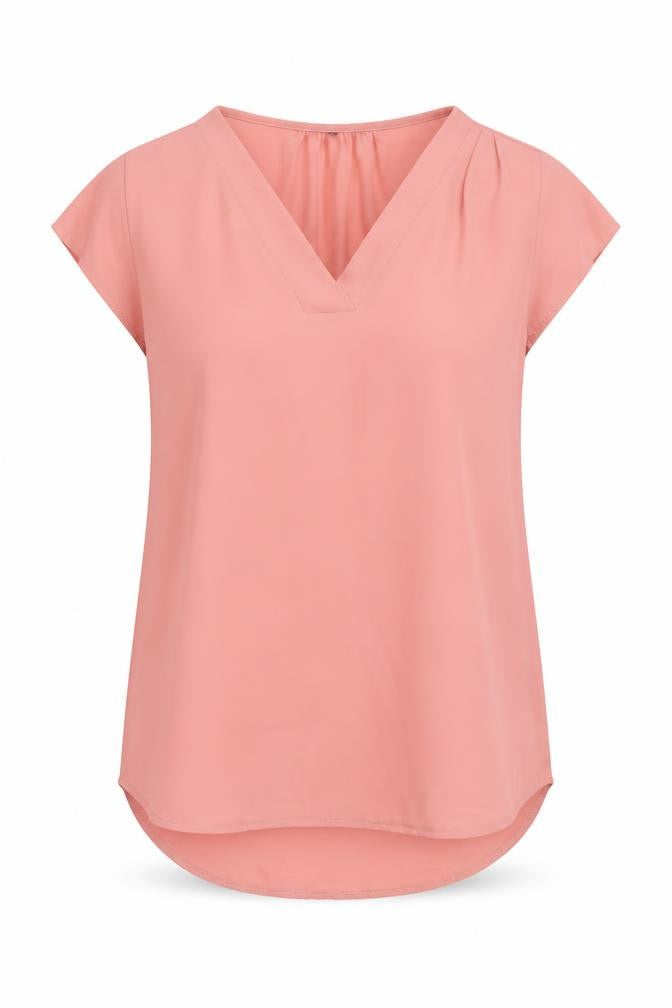 Preworn Womens Pink Polyester Basic Blouse Size 10 V-Neck