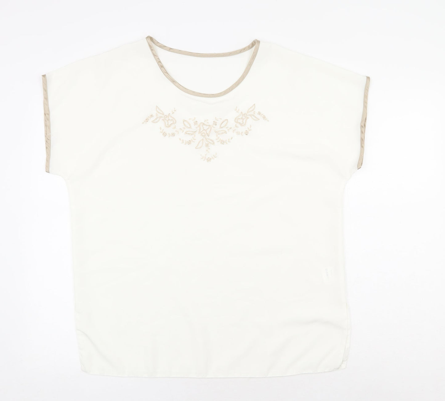 Preworn Womens White Polyester Basic T-Shirt Size 14 Round Neck